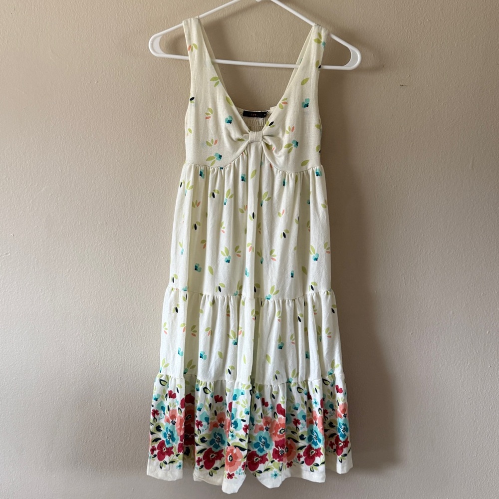 Vintage Lux Y2K Floral Tiered Border Print Babydoll Sundress Mini Dress size XS